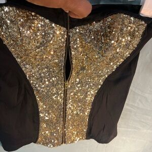 bebe Black and Gold Sequin Top
